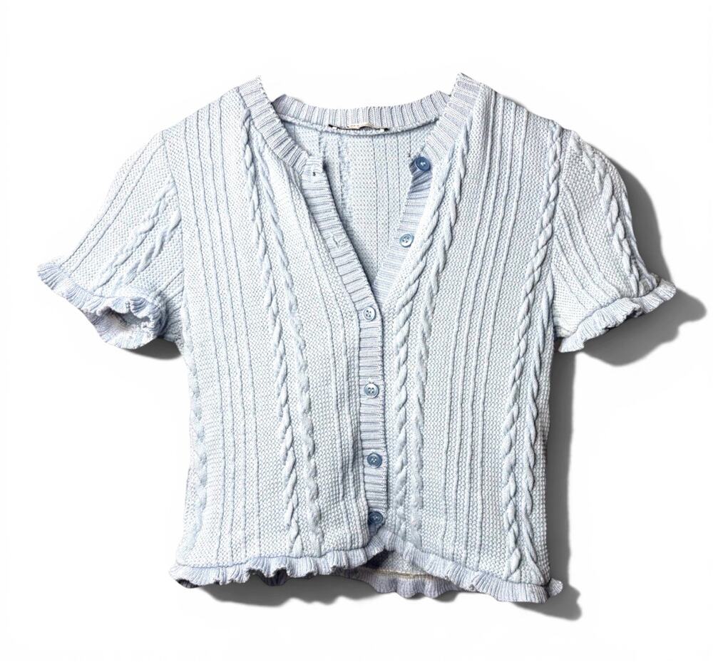 Zara Light Blue Short Sleeve Cropped Cardigan